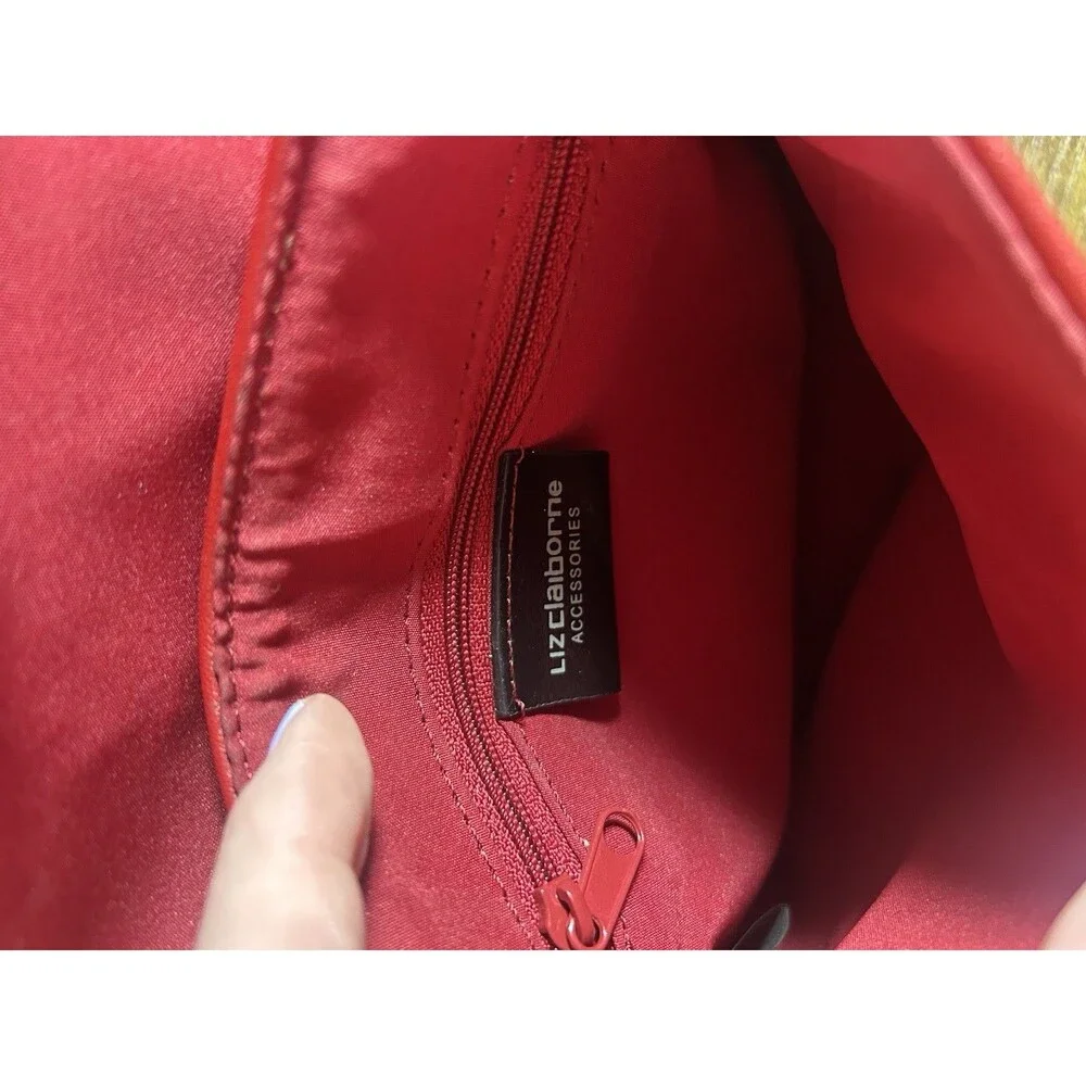 Liz Claiborne Red Crossbody Purse Gold Tone Hardware Flap Bag Classic Chic